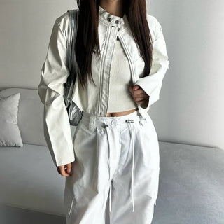 Crop Leather Rider Jacket Spring Outerwear New Arrivals