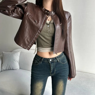 Crop Leather Rider Jacket Spring Outerwear New Arrivals