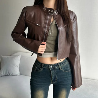 Crop Leather Rider Jacket Spring Outerwear New Arrivals