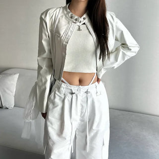 Crop Leather Rider Jacket Spring Outerwear New Arrivals