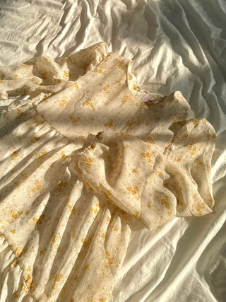 Flower Pattern Tiered Long Sleeve Ribbon Mini Chiffon