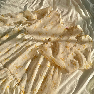 Flower Pattern Tiered Long Sleeve Ribbon Mini Chiffon
