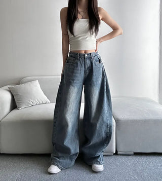 Dark Blue Denim Side Pintuck Snap Wide Pants