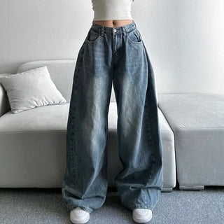 Dark Blue Denim Side Pintuck Snap Wide Pants