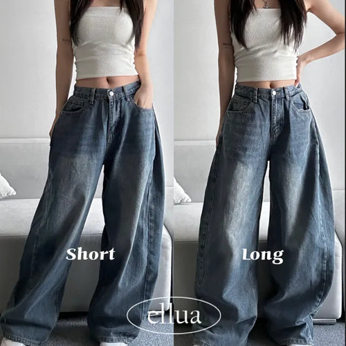 Dark Blue Denim Side Pintuck Snap Wide Pants
