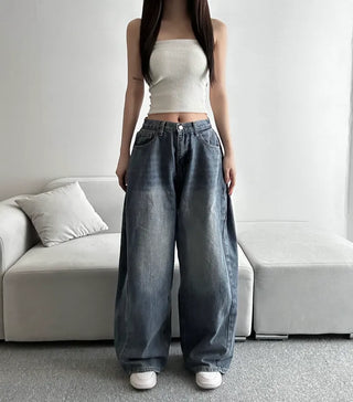 Dark Blue Denim Side Pintuck Snap Wide Pants