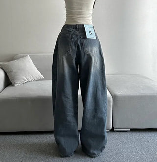 Dark Blue Denim Side Pintuck Snap Wide Pants