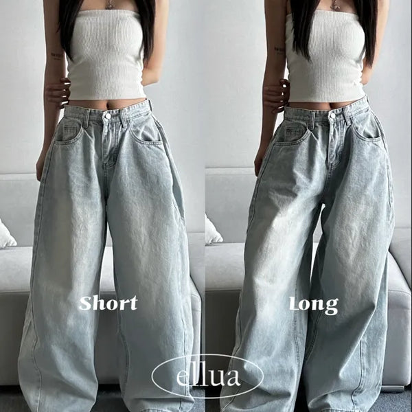 Light Wash Denim Side Pintuck Snap Wide Pants