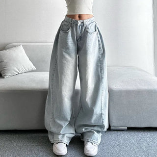 Light Wash Denim Side Pintuck Snap Wide Pants
