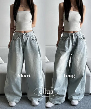 Light Wash Denim Side Pintuck Snap Wide Pants