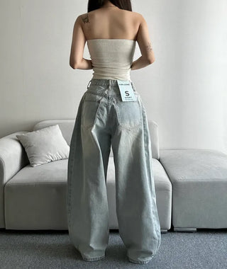 Light Wash Denim Side Pintuck Snap Wide Pants