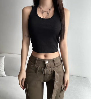 Halterneck Ribbed Sleeveless Top Layered Halter Unique Daily