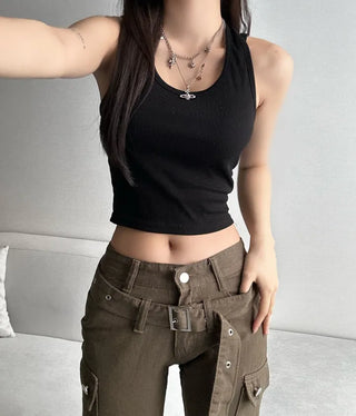 Halterneck Ribbed Sleeveless Top Layered Halter Unique Daily