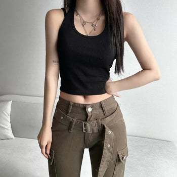 Halterneck Ribbed Sleeveless Top Layered Halter Unique Daily