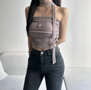 Shirred Muffler Top Set Sleeveless Tube Tank Daily