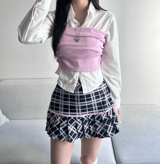 Shirred Muffler Top Set Sleeveless Tube Tank Daily