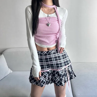 Shirred Muffler Top Set Sleeveless Tube Tank Daily