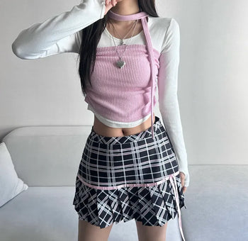 Shirred Muffler Top Set Sleeveless Tube Tank Daily