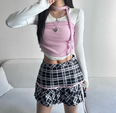 Shirred Muffler Top Set Sleeveless Tube Tank Daily