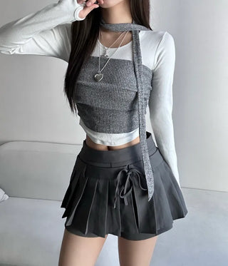 Shirred Muffler Top Set Sleeveless Tube Tank Daily