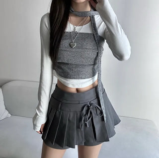 Shirred Muffler Top Set Sleeveless Tube Tank Daily