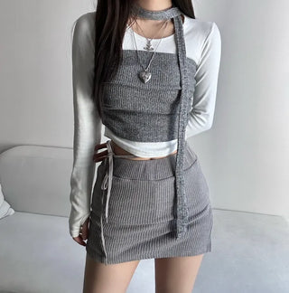 Shirred Muffler Top Set Sleeveless Tube Tank Daily