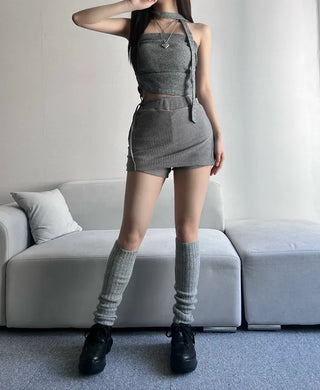 Shirred Muffler Top Set Sleeveless Tube Tank Daily