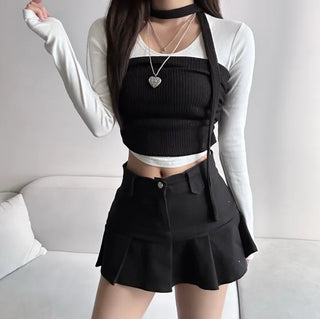 Shirred Muffler Top Set Sleeveless Tube Tank Daily