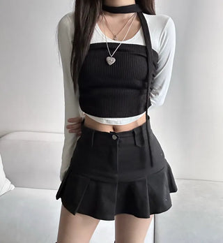 Shirred Muffler Top Set Sleeveless Tube Tank Daily