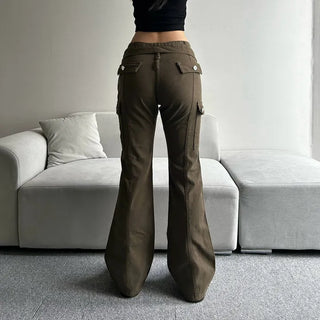 Belt Pocket Khaki Bootcut Pants Cargo Trousers Size