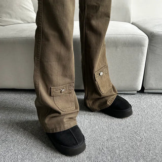 Belt Pocket Khaki Bootcut Pants Cargo Trousers Size