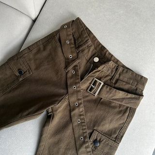 Belt Pocket Khaki Bootcut Pants Cargo Trousers Size