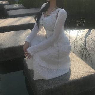 Picnic Frill Off-Shoulder Sleeveless Button-off Blouse Long Skirt