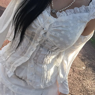 Picnic Frill Off-Shoulder Sleeveless Button-off Blouse Long Skirt