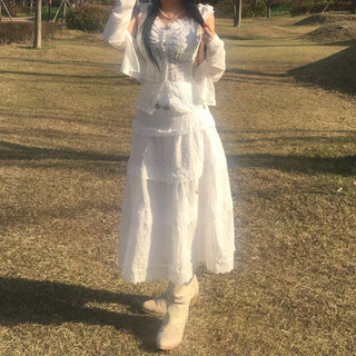 Picnic Frill Off-Shoulder Sleeveless Button-off Blouse Long Skirt