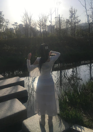 Picnic Frill Off-Shoulder Sleeveless Button-off Blouse Long Skirt
