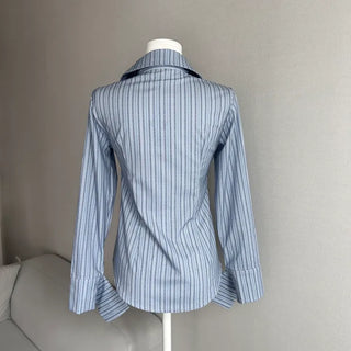 Geek Chic Striped Blue Shirt Cuff Long Sleeve