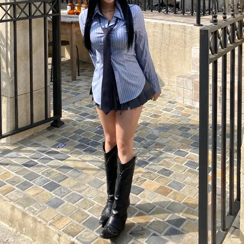 Geek Chic Striped Blue Shirt Cuff Long Sleeve