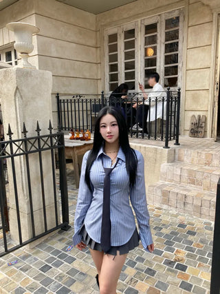 Geek Chic Striped Blue Shirt Cuff Long Sleeve