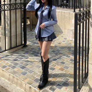 Geek Chic Striped Blue Shirt Cuff Long Sleeve