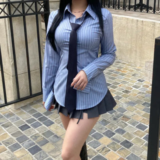 Geek Chic Striped Blue Shirt Cuff Long Sleeve