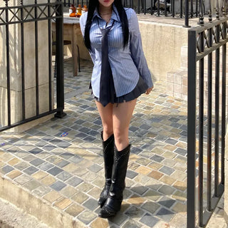 Geek Chic Striped Blue Shirt Cuff Long Sleeve