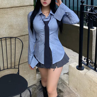 Geek Chic Striped Blue Shirt Cuff Long Sleeve