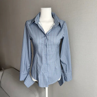 Geek Chic Striped Blue Shirt Cuff Long Sleeve