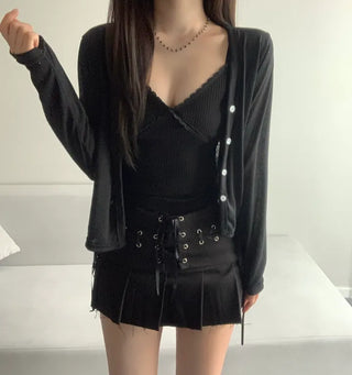 Delicate Fit V-neck Loose Cardigan Button Transitional Outerwear