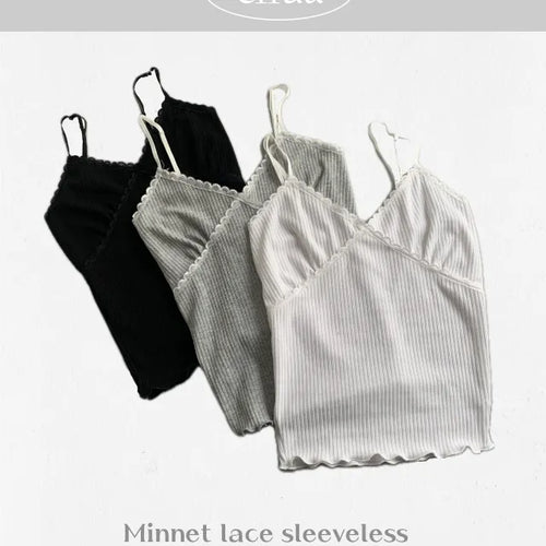 Lace Contrast Ribbed Sleeveless Strap Adjustable Layered Basic