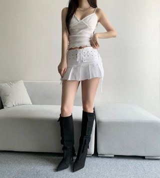 Lace Contrast Ribbed Sleeveless Strap Adjustable Layered Basic