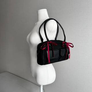 Red Ribbon Pocket Black Teen Bag Crossbody Shoulder