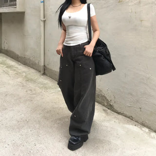 Shirred U-neck Short Sleeve T-shirt basic item rounded