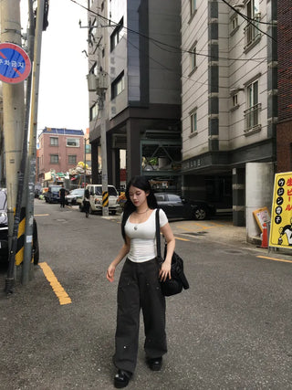 Shirred U-neck Short Sleeve T-shirt basic item rounded